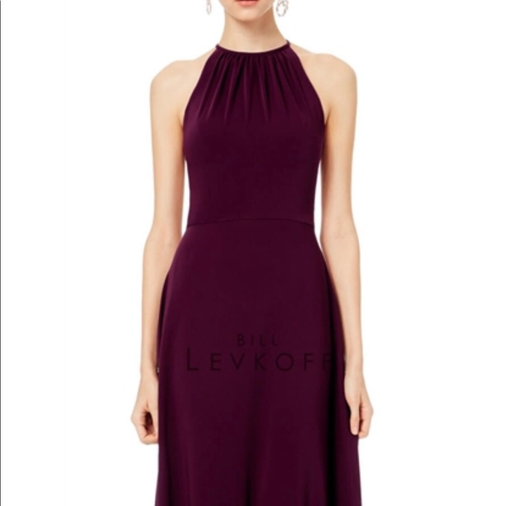 Bill Levkoff Halter Burgundy Bridesmaids Dress